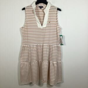Nautica Jeans Women's Tiered Collar Sleeveless Mini Dress Almond Ivory XL‎ NWT